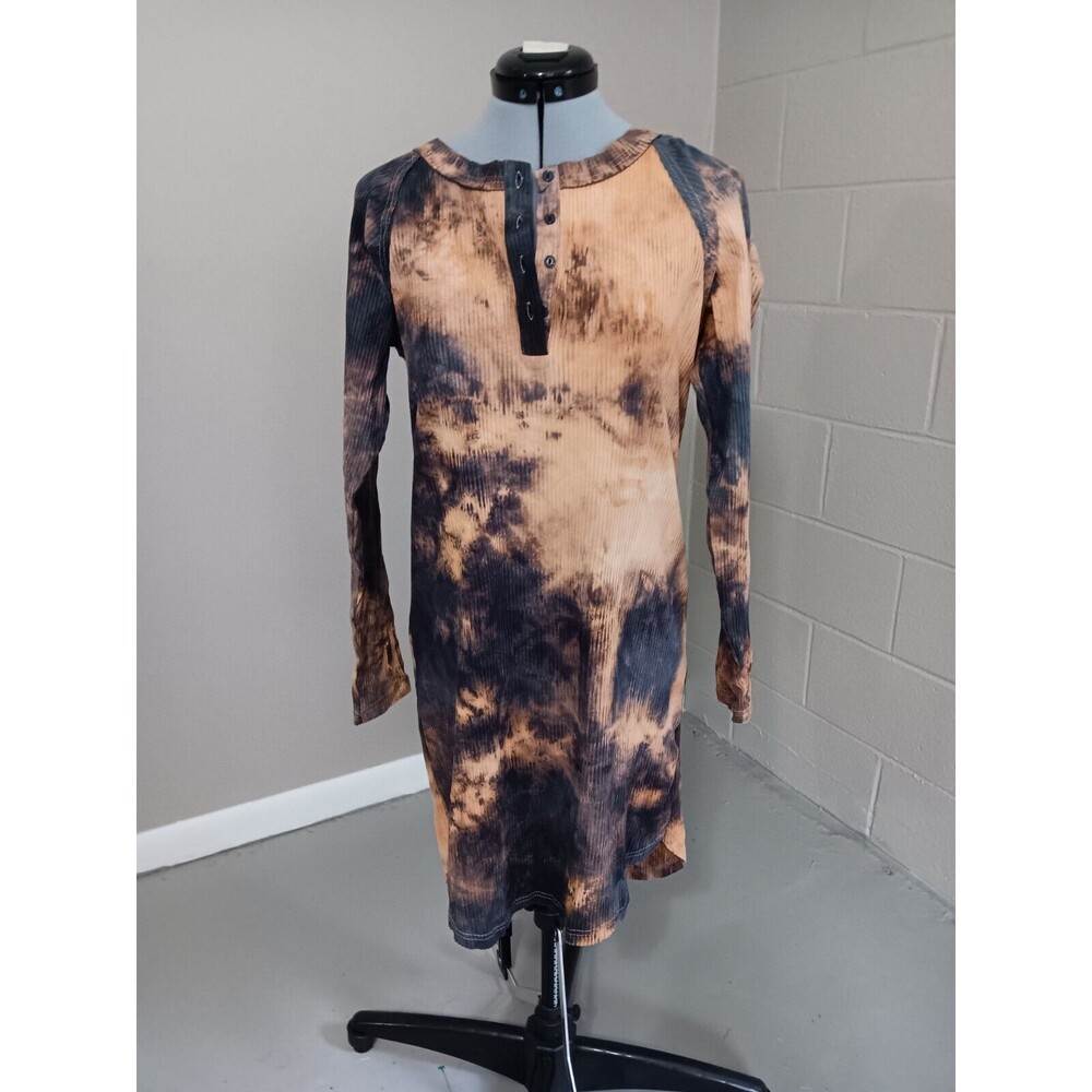 New Umgee Womens Tie Dye Long Sleeve Henley Shirt Dress Multi TL60143 Size Small